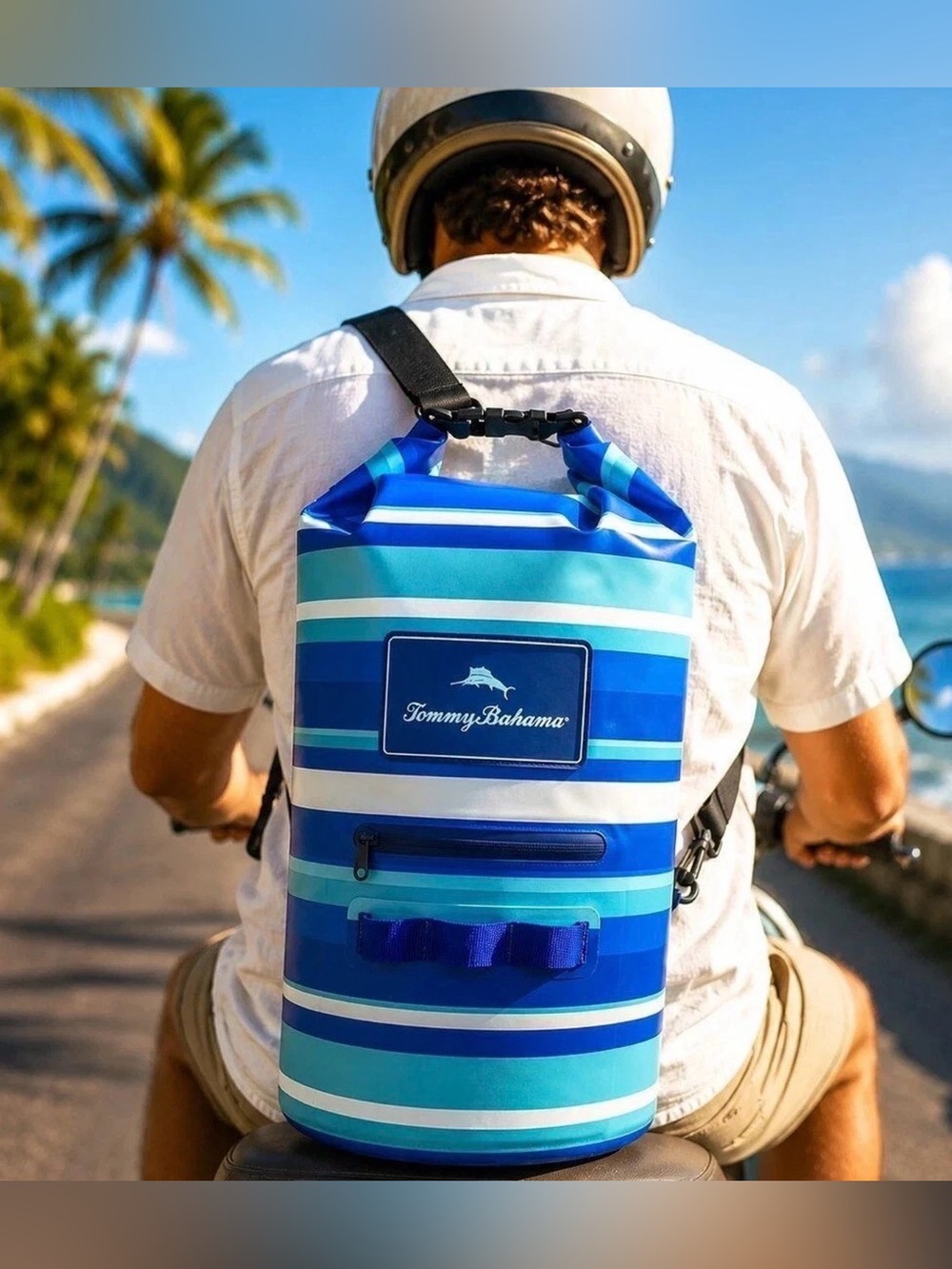 Tommy Bahama Blue & Aqua Striped Dry Roll-Top tote Bag